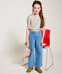 Blouse rayée grise et blanche fille