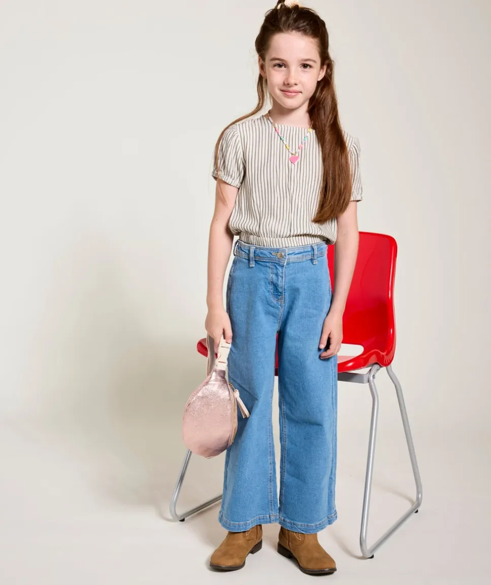 Blouse rayée grise et blanche fille
