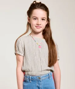 Blouse rayée grise et blanche fille