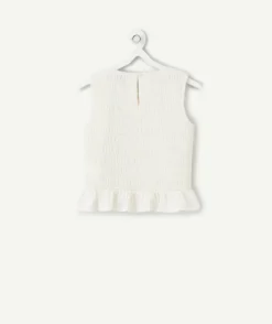 Blouse sans manches fille écru à volants