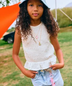 Blouse sans manches fille écru à volants