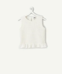 Blouse sans manches fille écru à volants