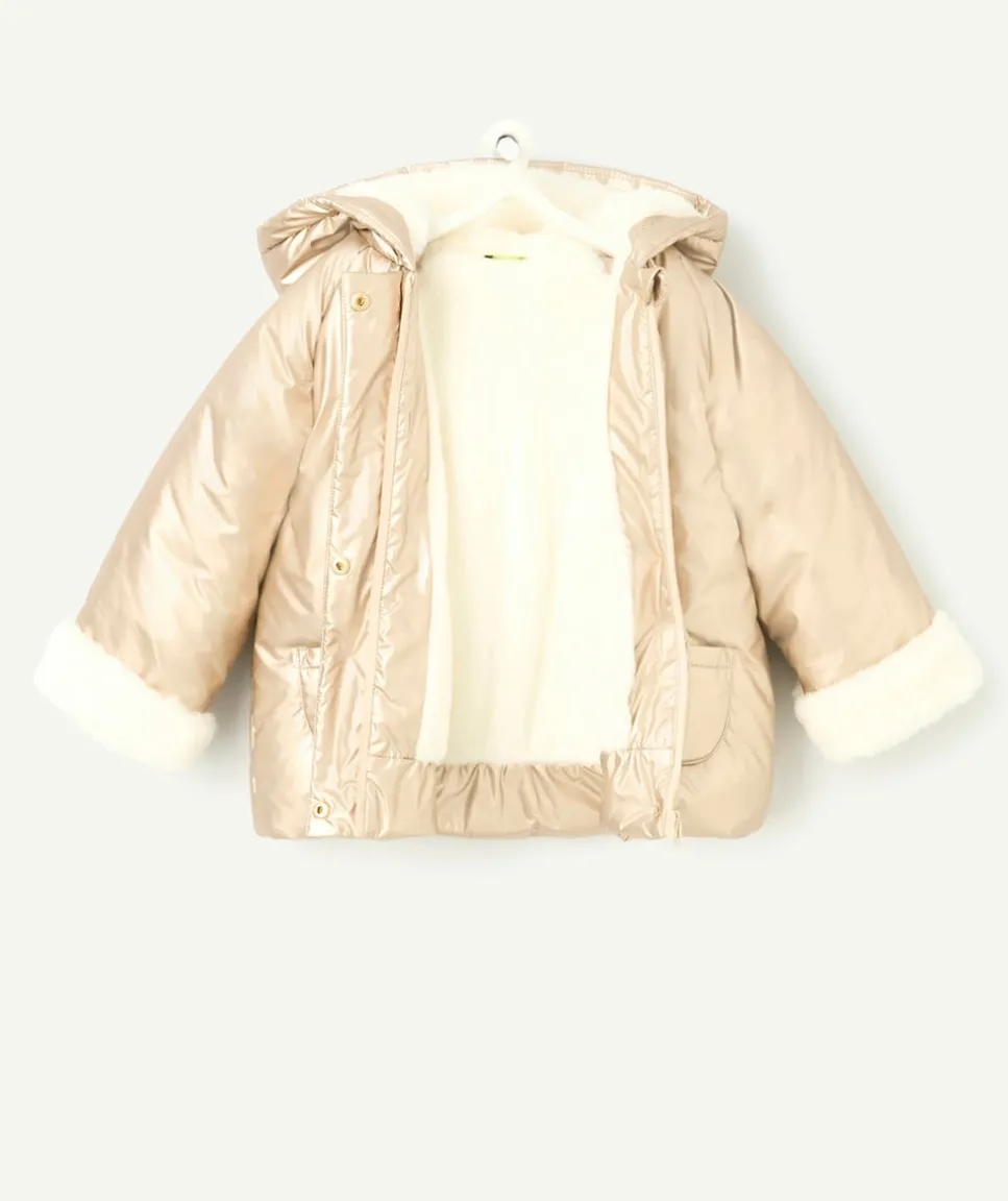 Blouson bébé fille en rembourrage recyclé à capuche rose gold