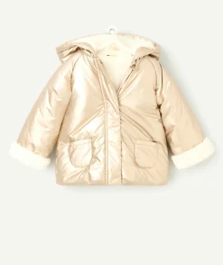 Blouson bébé fille en rembourrage recyclé à capuche rose gold