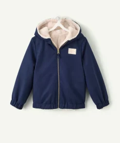 Blouson fille bleu capuche doublure peluche