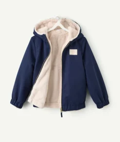 Blouson fille bleu capuche doublure peluche