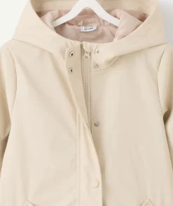 Blouson fille capuche beige doublé zippé imperméable