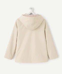 Blouson fille capuche beige doublé zippé imperméable