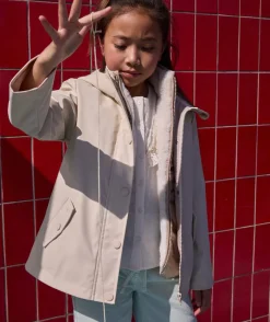Blouson fille capuche beige doublé zippé imperméable