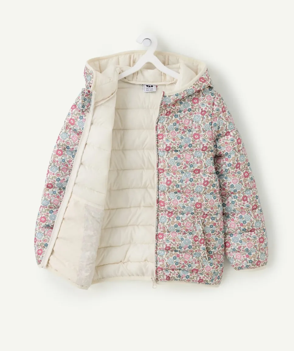 Blouson fille matelassé imprimé fleuri zippé