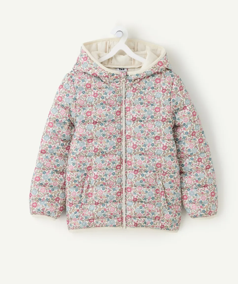 Blouson fille matelassé imprimé fleuri zippé