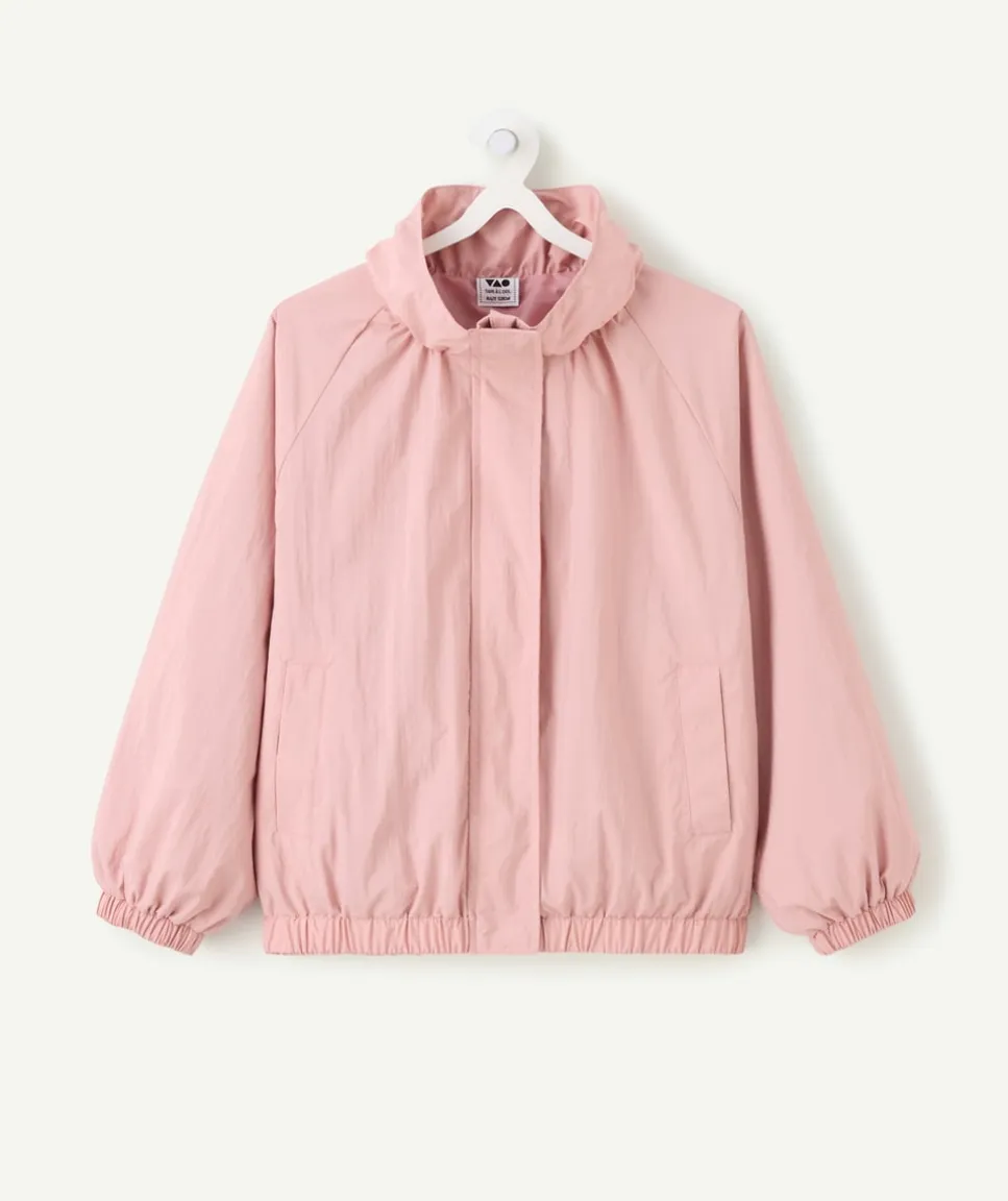 Blouson fille rose uni zippé col montant