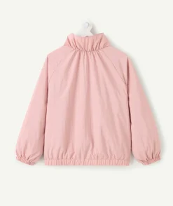 Blouson fille rose uni zippé col montant