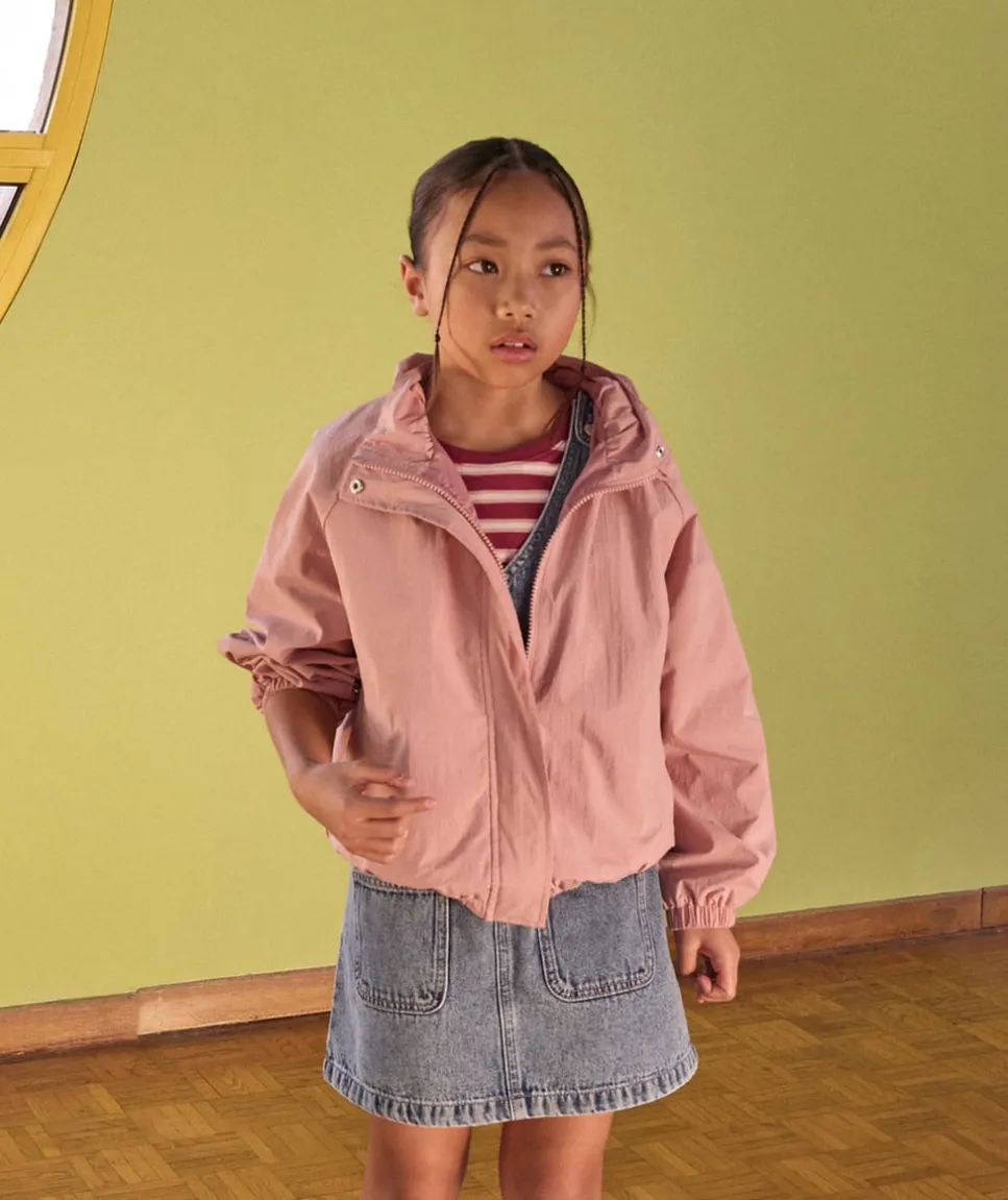 Blouson fille rose uni zippé col montant