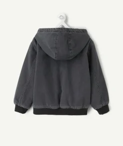 Blouson garçon avec capuche gris zippée