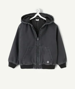 Blouson garçon avec capuche gris zippée