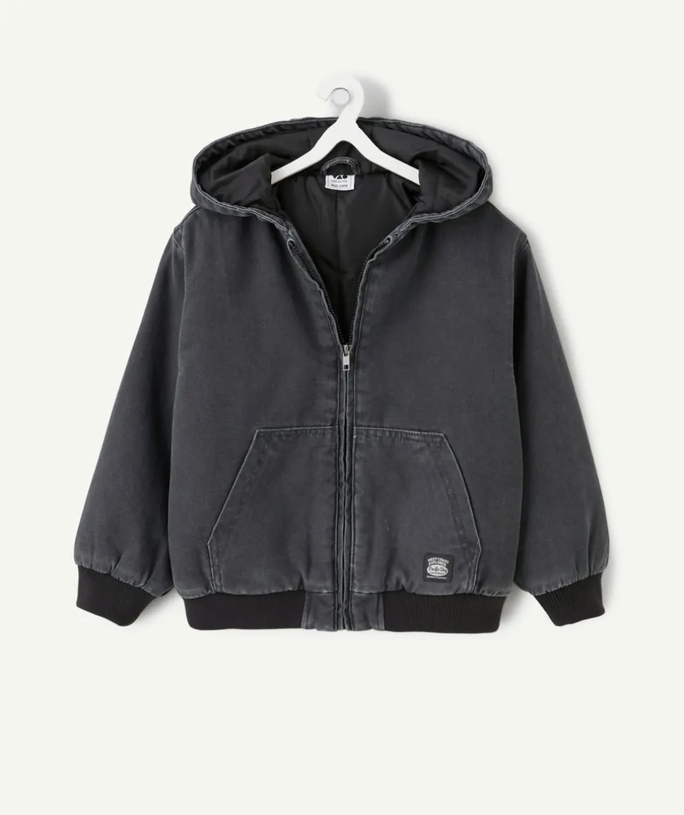 Blouson garçon avec capuche gris zippée