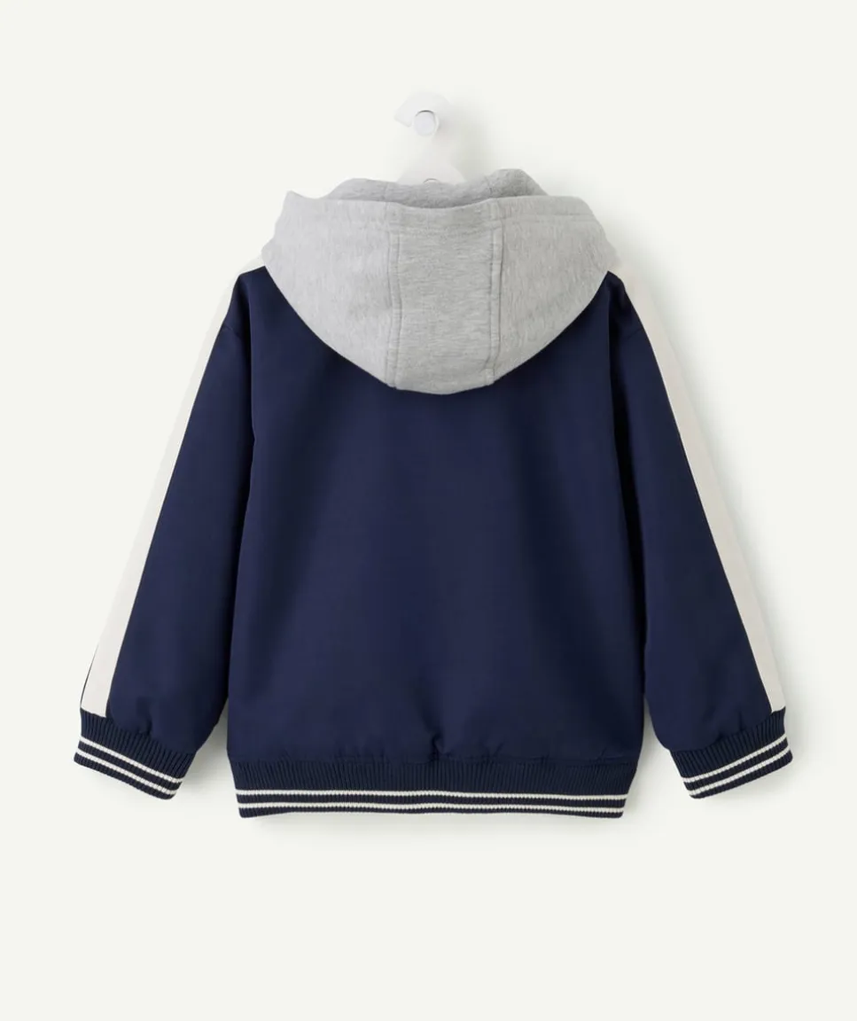 Blouson garçon bleu capuche message campus