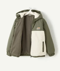 Blouson garçon kaki doublé sherpa zippé