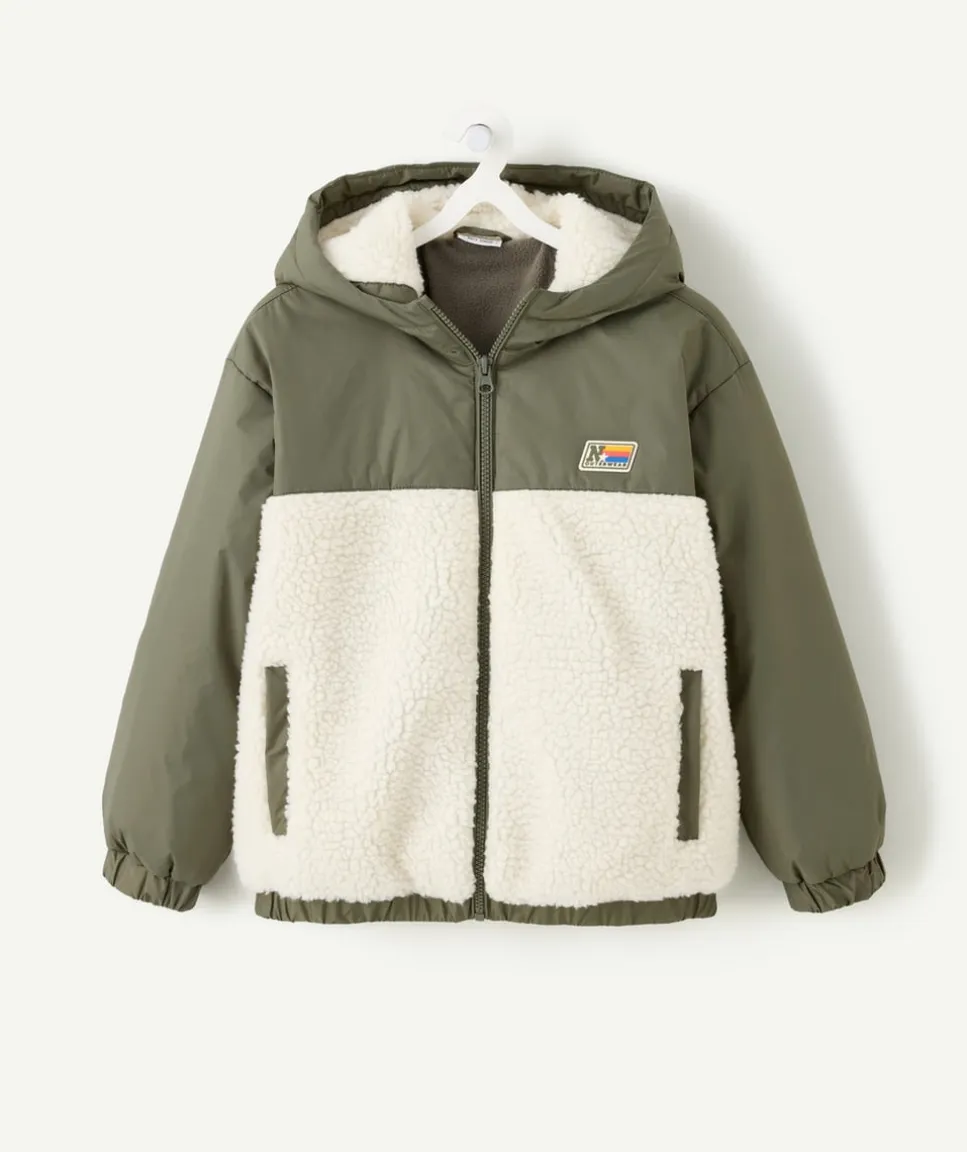Blouson garçon kaki doublé sherpa zippé