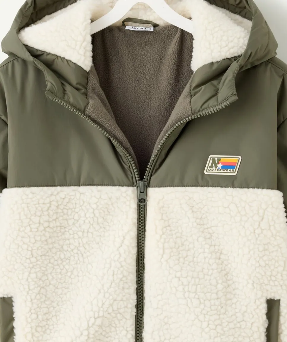 Blouson garçon kaki doublé sherpa zippé
