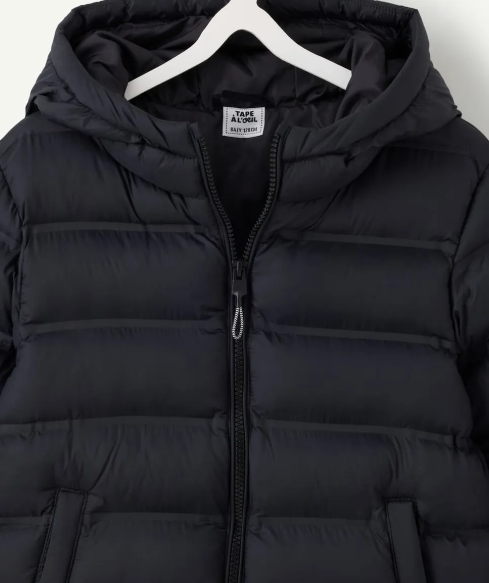 Blouson garçon matelassé capuche noir zippé