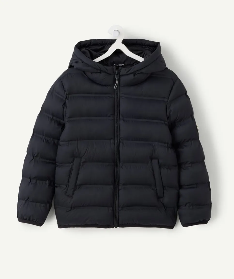 Blouson garçon matelassé capuche noir zippé