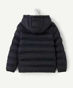 Blouson garçon matelassé capuche noir zippé