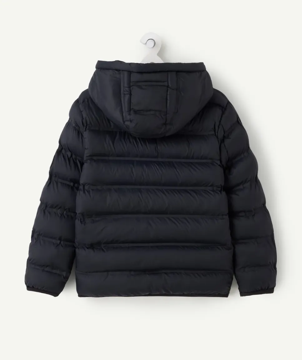 Blouson garçon matelassé capuche noir zippé
