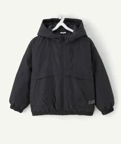 Blouson garçon noir capuche zippé