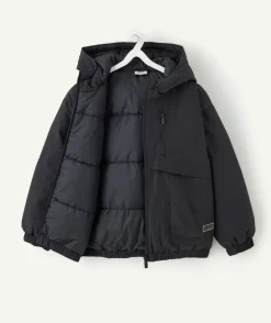 Blouson garçon noir capuche zippé