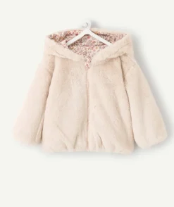 Blouson réversible bébé fille fleuri et fausse fourrure