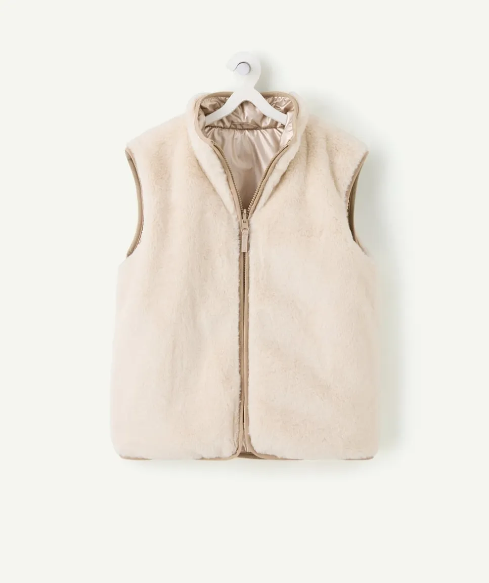 Blouson sans manches fille réversible beige zippé