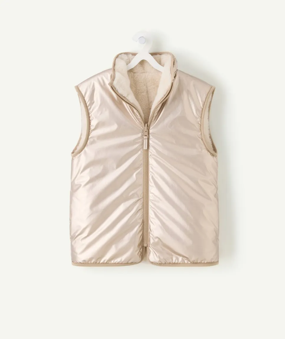 Blouson sans manches fille réversible beige zippé