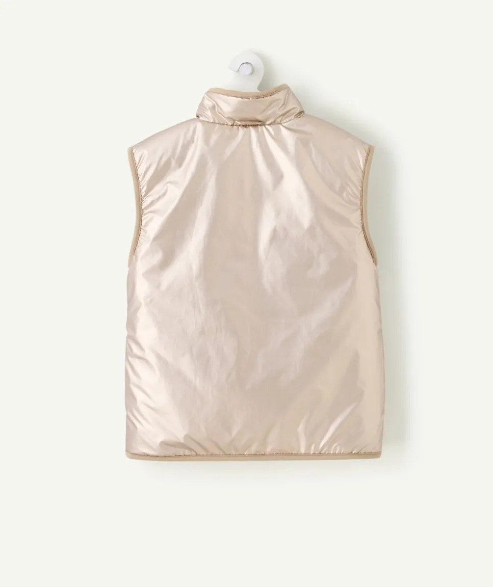 Blouson sans manches fille réversible beige zippé