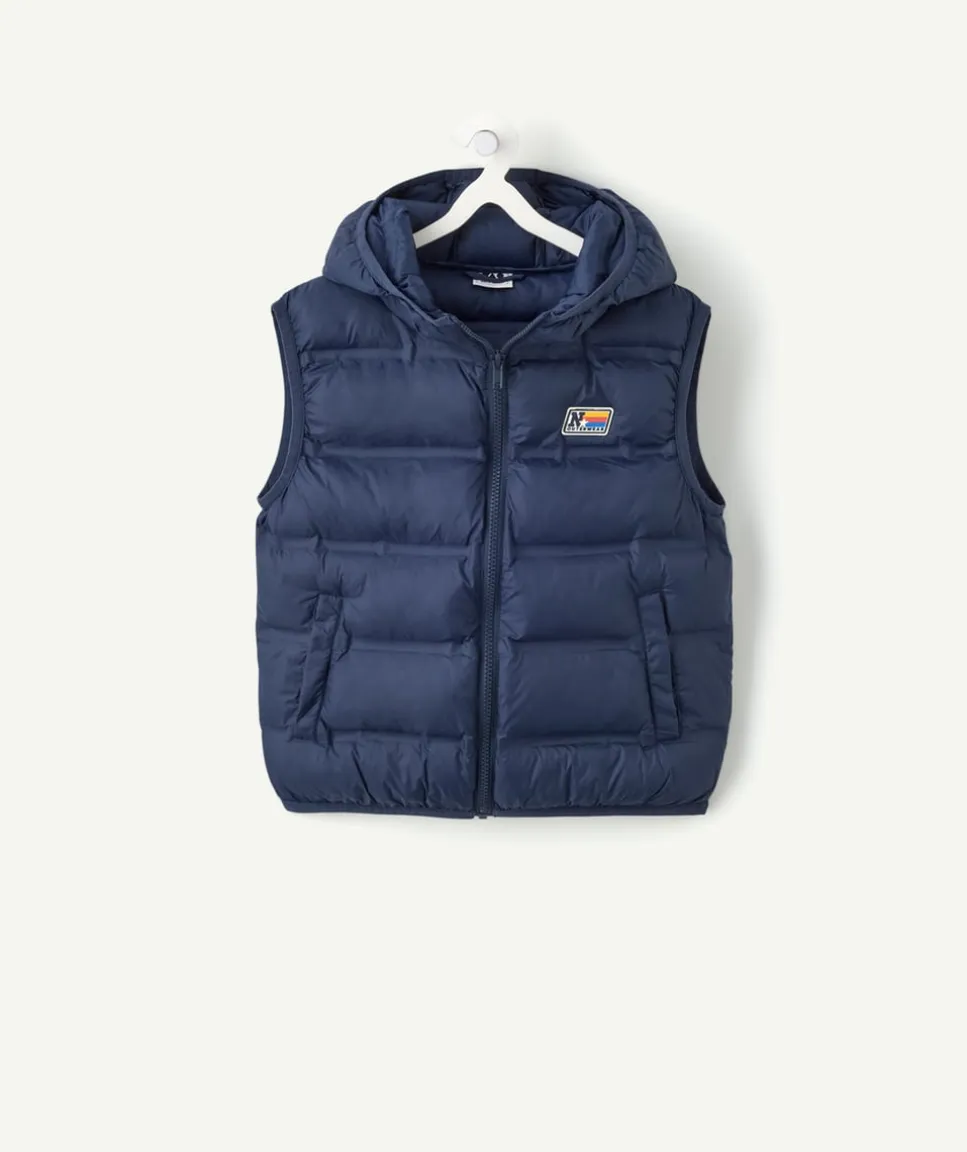 Blouson sans manches garçon bleu capuche zip