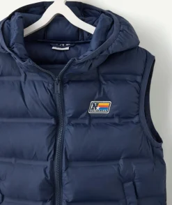 Blouson sans manches garçon bleu capuche zip