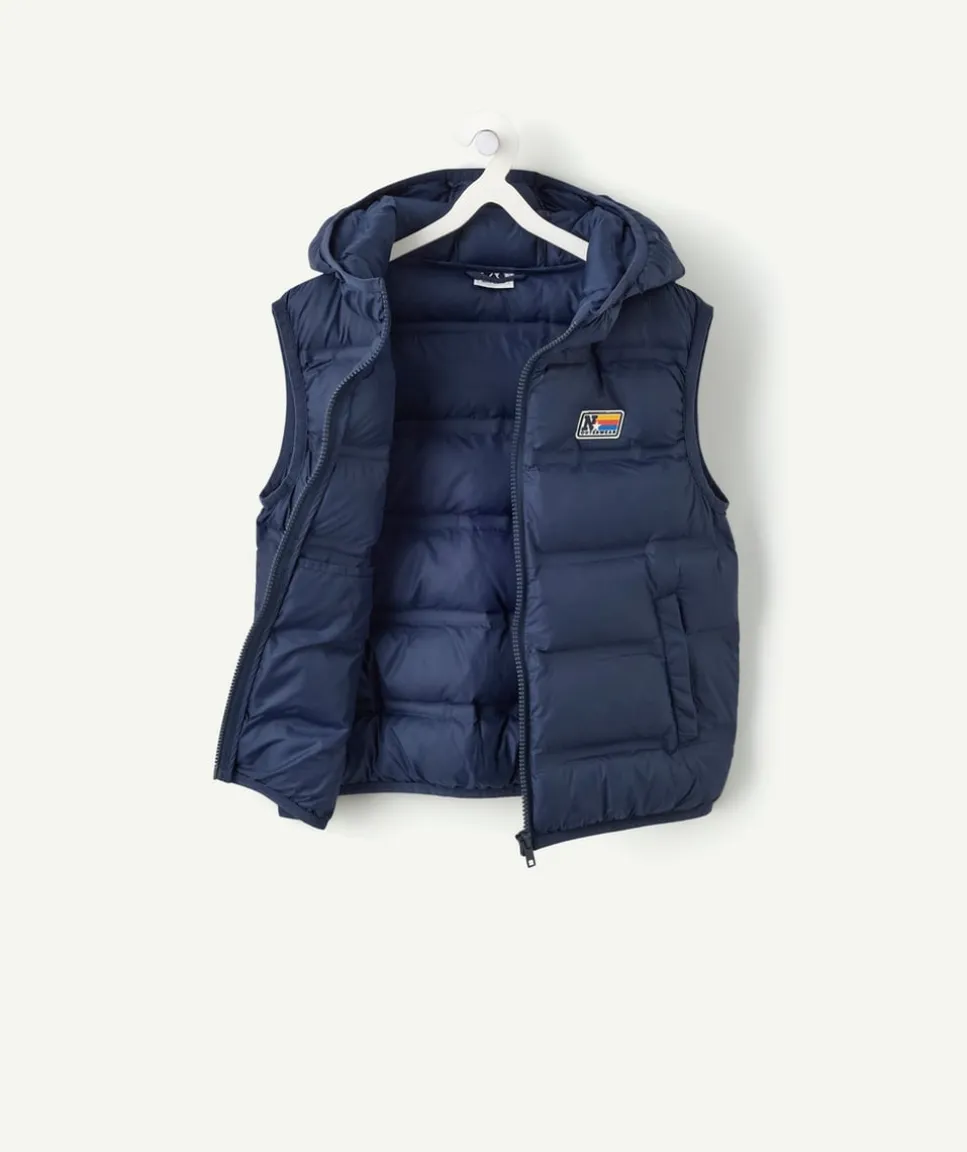 Blouson sans manches garçon bleu capuche zip