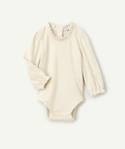 Body bébé fille côtelé à col volanté écru