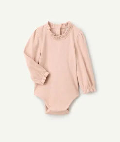 Body bébé fille côtelé à col volanté rose