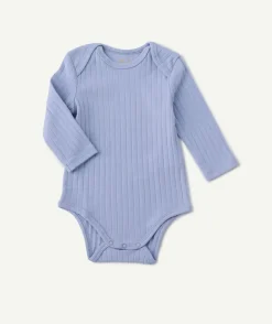 Body manches longues bébé garçon bleu côtelé