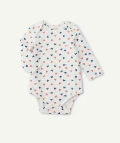 Body manches longues blanc bébé fille imprimé cœurs