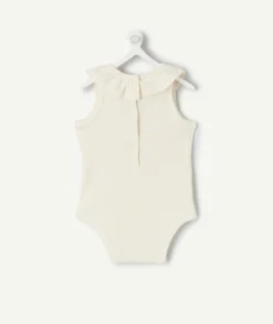 Body naissance fille col volanté blanc