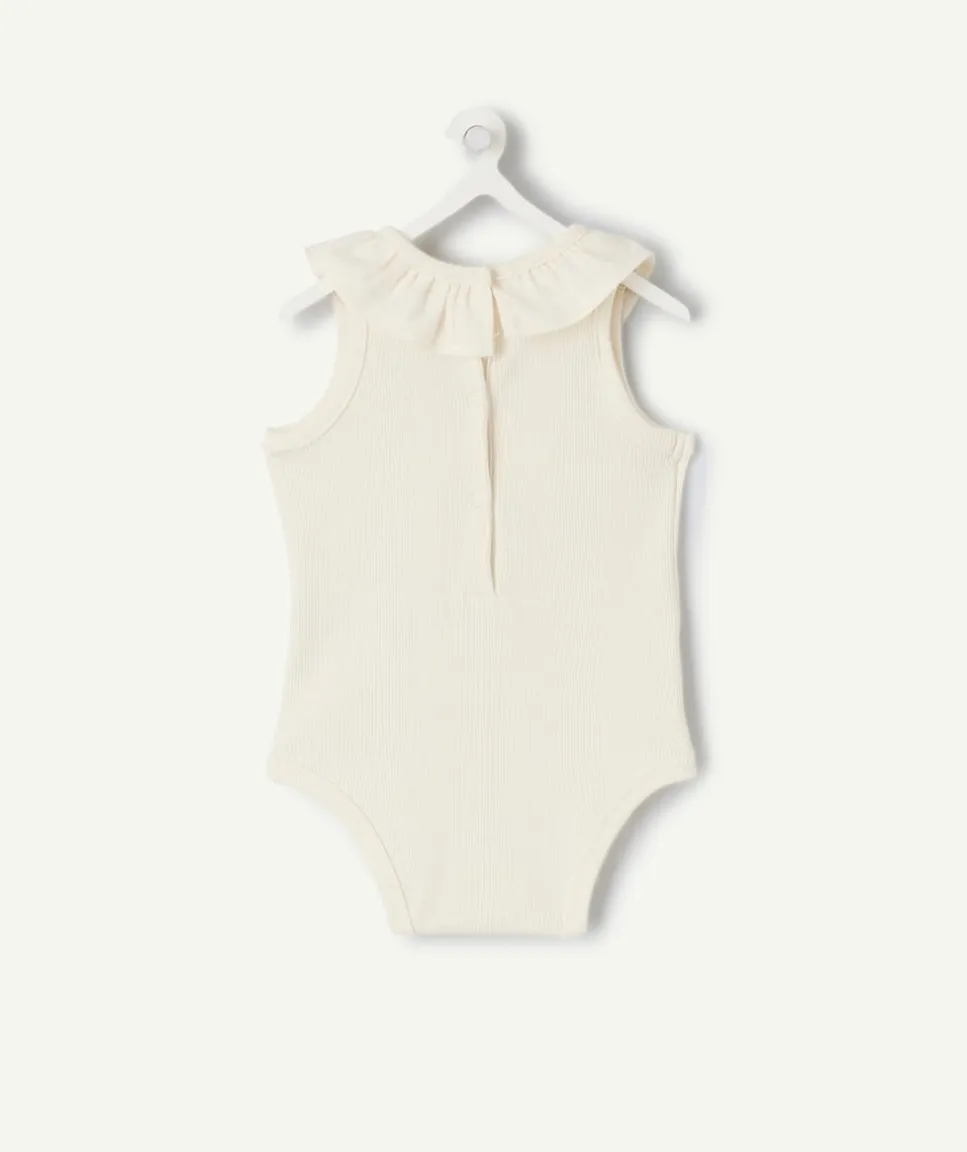 Body naissance fille col volanté blanc