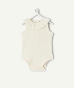 Body naissance fille col volanté blanc