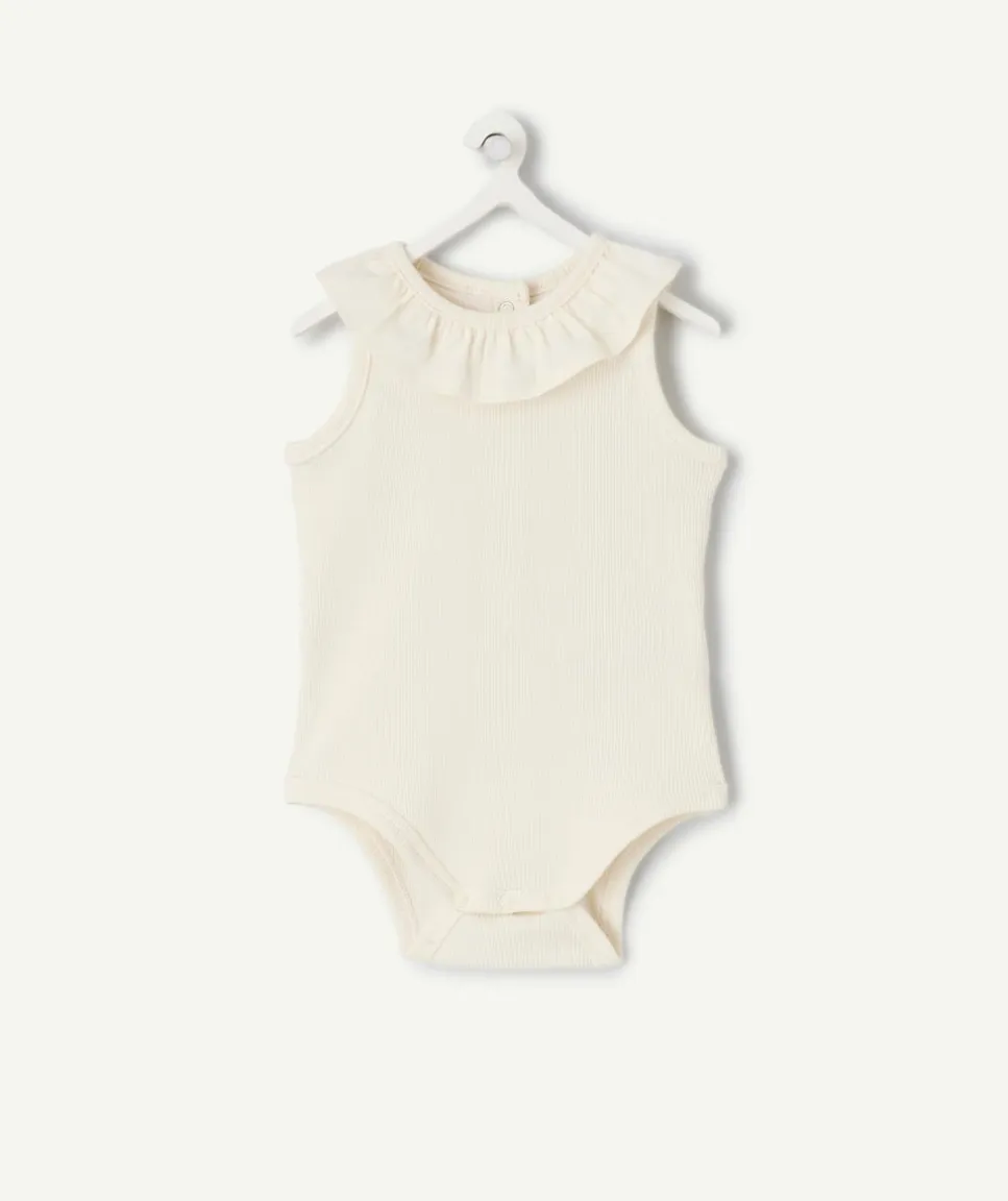 Body naissance fille col volanté blanc