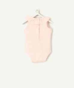 Body naissance fille rose à col volanté