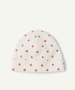 Bonnet bébé fille blanc imprimé cœurs