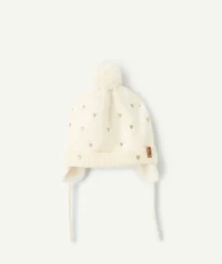 Bonnet bébé fille écru à cœurs