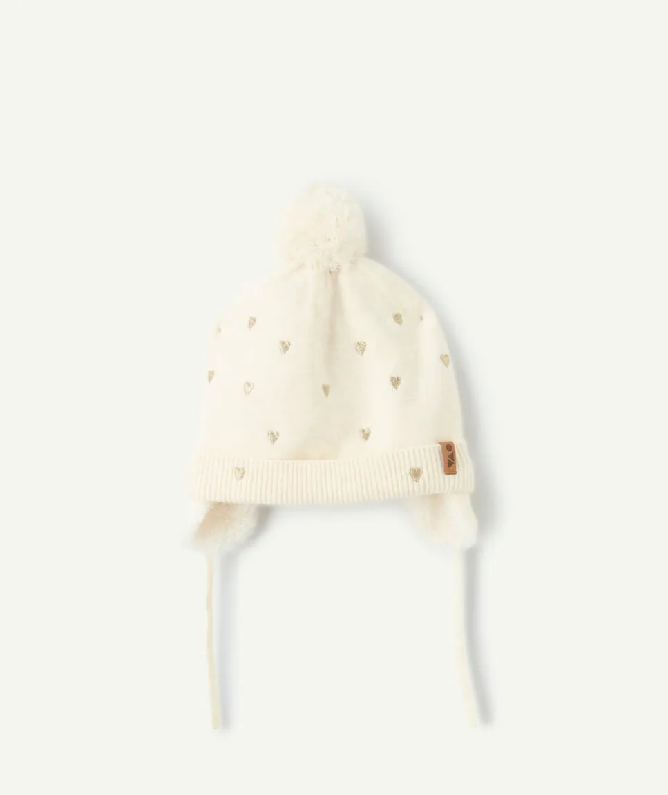 Bonnet bébé fille écru à cœurs